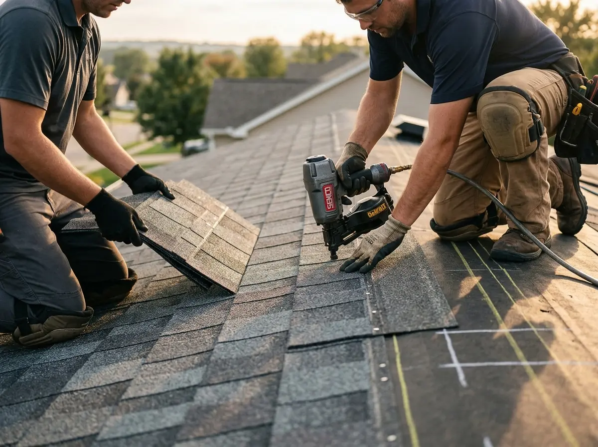 Professional roofer working on a residential roof in Gulf Park Estates